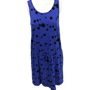Prairie Cotton Blue Polka Dot Knit Blouson Sheath Dress Size M Cotton Pockets